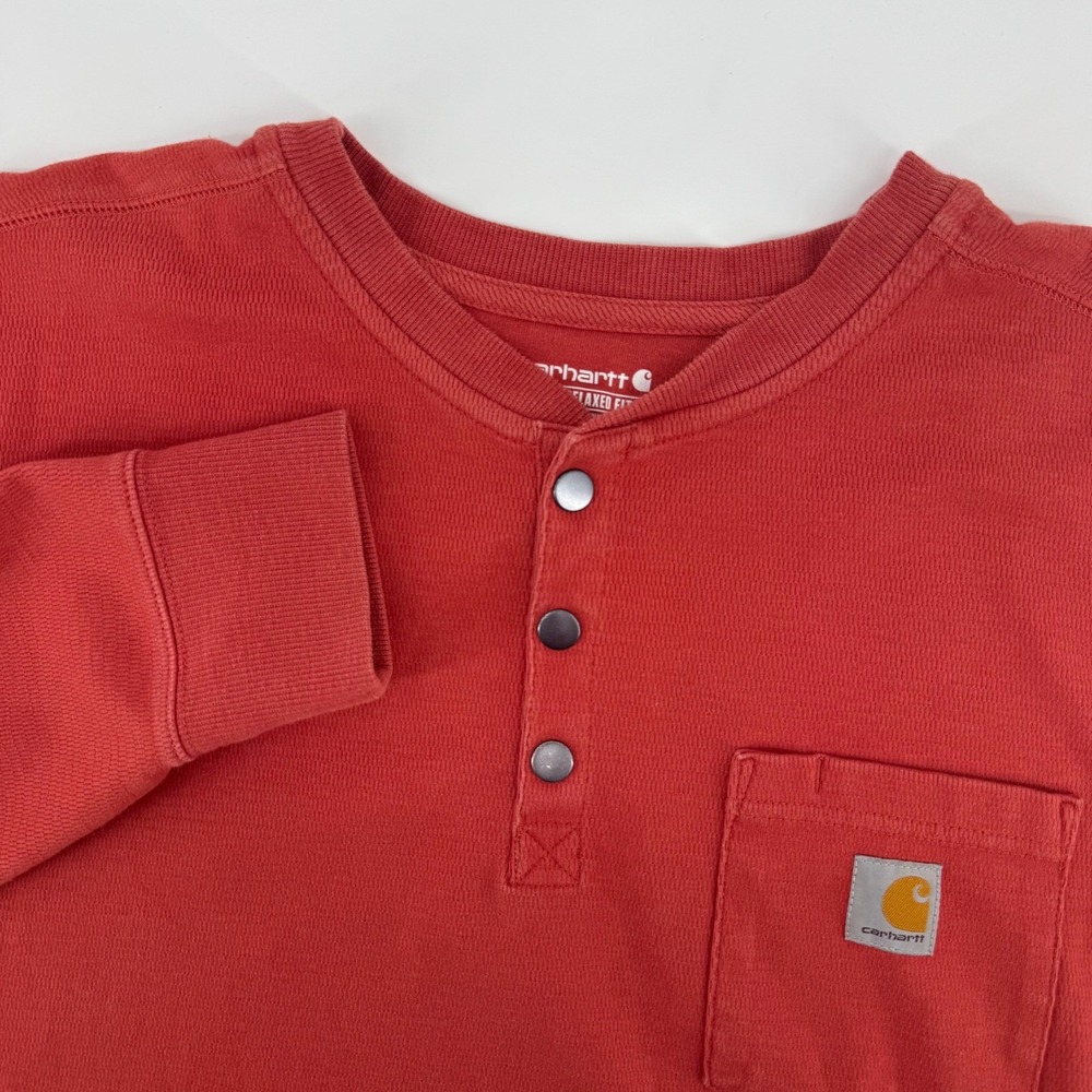 Carhartt Henley Shirt Mens 2XL Red Relaxed Fit Long Sleeve Pocket TK4429-M
